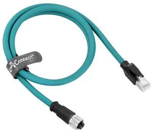 M12 X-Code 8-pin female to RJ45 Ethernet cable (Cat6A) with high flexibility, suitable for vision systems, PLCs, and servo motors (2M) (Green). M12 X-Code 8-pin female to RJ45 Ethernet cable (Cat6A) with high flexibility, suitable for vision systems, PLCs, and servo motors (2M) (Green).