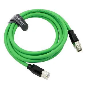 M12 8-pin X Code to RJ45 Cat6a Gigabit Ethernet cable, suitable for industrial cameras, shielded, waterproof, flexible, green (2M) M12 8-pin X Code to RJ45 Cat6a Gigabit Ethernet cable, suitable for industrial cameras, shielded, waterproof, flexible, green (2M)
