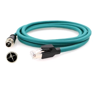 Ethernet cable for gigabit industrial cameras, M12 8-pin X-Code to RJ45 double-shielded industrial cable, highly flexible, 2 meters long. Ethernet cable for gigabit industrial cameras, M12 8-pin X-Code to RJ45 double-shielded industrial cable, highly flexible, 2 meters long.