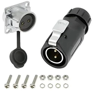 2-pin power cord connector, IP67 waterproof rating, M20 panel mount male and female plugs and sockets, suitable for outdoor environments. 2-pin power cord connector, IP67 waterproof rating, M20 panel mount male and female plugs and sockets, suitable for outdoor environments.