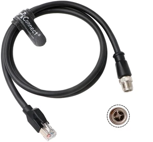 M12 X-Code RJ45 Industrial Shielded Ethernet Cable, suitable for industrial cameras, M12 8-pin X-Code male to RJ45 Cat6a flexible connector (1M). M12 X-Code RJ45 Industrial Shielded Ethernet Cable, suitable for industrial cameras, M12 8-pin X-Code male to RJ45 Cat6a flexible connector (1M).