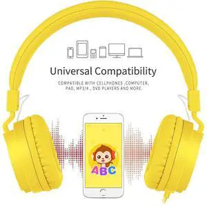 Kids Headphones, Lightweight Stereo Wired Toddler Headphones, Adjustable Headband Children's Headset for Smartphones Computer Pad Earphones(Yellow) Kids Headphones, Lightweight Stereo Wired Toddler Headphones, Adjustable Headband Children's Headset for Smartphones Computer Pad Earphones(Yellow)