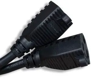 Power Cord Extension & Splitter, NEMA 5-15P to 2× NEMA 5-15R, 13A 125V, Short Extension Splitter, Black Power Cord Extension & Splitter, NEMA 5-15P to 2× NEMA 5-15R, 13A 125V, Short Extension Splitter, Black