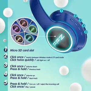 Kids Headphones Wireless, Colorful LED Lights Kids Bluetooth Headphones-V5.0, with Built-in Microphone, Foldable Headset & Soft Earpads for School Car Airplane Ipad (Blue) Kids Headphones Wireless, Colorful LED Lights Kids Bluetooth Headphones-V5.0, with Built-in Microphone, Foldable Headset & Soft Earpads for School Car Airplane Ipad (Blue)