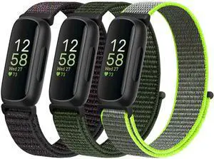 Bands Compatible for Inspire 3/2/HR/Ace 3/2, Breathable Sport Replacement Straps Soft Adjustable Solo Loop Black+Navy Green+Flash Bands Compatible for Inspire 3/2/HR/Ace 3/2, Breathable Sport Replacement Straps Soft Adjustable Solo Loop Black+Navy Green+Flash