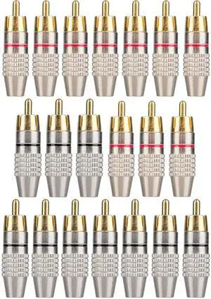 20Pack RCA Male Plug Solder, Gold Audio Video Cable Adapter Connector for Speaker Wire Wall Plate Home Theater Audio Video Receiver Amplifiers and Sound Systems 20Pack RCA Male Plug Solder, Gold Audio Video Cable Adapter Connector for Speaker Wire Wall Plate Home Theater Audio Video Receiver Amplifiers and Sound Systems