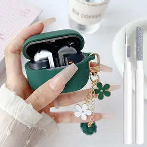 Cute Green Case Cover for Girl Women with Pom pom Flower Keychain & Cleaner Pen, Soft Silicone Protective Cover Skin Cute Green Case Cover for Girl Women with Pom pom Flower Keychain & Cleaner Pen, Soft Silicone Protective Cover Skin