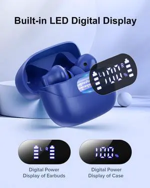 Wireless Earbuds, 42H Playtime Bluetooth 5.3 Headphones, HiFi Stereo Call Noise Cancelling Earbuds, IPX7 Waterproof Stereo in-Ear Earphones with LED Display for iOS Android (Ocean Blue) Wireless Earbuds, 42H Playtime Bluetooth 5.3 Headphones, HiFi Stereo Call Noise Cancelling Earbuds, IPX7 Waterproof Stereo in-Ear Earphones with LED Display for iOS Android (Ocean Blue)