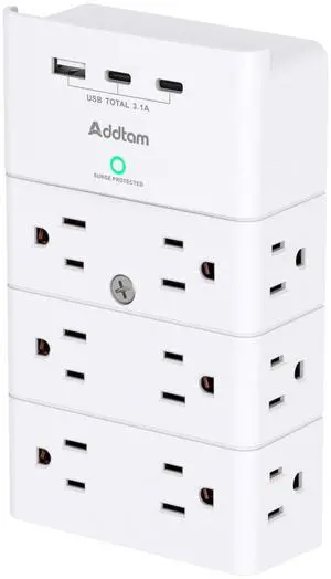 Multi Plug Outlet, Surge Protector Wall Mount with 12 Outlet Extender 3 Sides and 3 USB Ports (2 USB-C), Outlet Splitter Power Strip for Home, Office, Hotel, White Multi Plug Outlet, Surge Protector Wall Mount with 12 Outlet Extender 3 Sides and 3 USB Ports (2 USB-C), Outlet Splitter Power Strip for Home, Office, Hotel, White