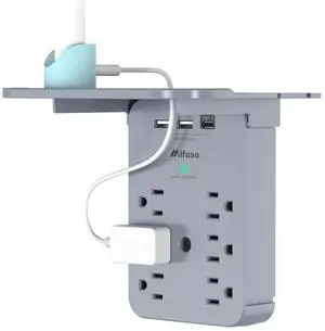 Wall Outlet Extender - Surge Protector 6 AC Outlets Multi Plug Outlet with Shelf, 2 USB and USB C Charging Ports Wall Plug Expander, USB Wall Charger Outlet Splitter for Home Wall Outlet Extender - Surge Protector 6 AC Outlets Multi Plug Outlet with Shelf, 2 USB and USB C Charging Ports Wall Plug Expander, USB Wall Charger Outlet Splitter for Home
