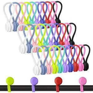 Reusable Magnetic Cable Ties, 30 Pcs Strong Snap on Magnetic Cord Ties, Silicone Magnet Twist Tie (10 Colors-30 Pack) Reusable Magnetic Cable Ties, 30 Pcs Strong Snap on Magnetic Cord Ties, Silicone Magnet Twist Tie (10 Colors-30 Pack)