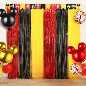 Birthday Decorations, 4 Pack Cute Party Photo Booth Props, Black Red Yellow Teal Fringe Curtains Tinsel Photo Streamers Backdrop for Birthday Party Supplies Birthday Decorations, 4 Pack Cute Party Photo Booth Props, Black Red Yellow Teal Fringe Curtains Tinsel Photo Streamers Backdrop for Birthday Party Supplies