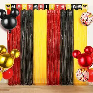 Birthday Decorations, 2 Pack Cute Party Photo Booth Props, Black Red Yellow Teal Fringe Curtains Tinsel Photo Streamers Backdrop for Birthday Party Supplies Birthday Decorations, 2 Pack Cute Party Photo Booth Props, Black Red Yellow Teal Fringe Curtains Tinsel Photo Streamers Backdrop for Birthday Party Supplies