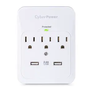 Professional Surge Protector, 600J/125V, 3 Outlets, 2 USB Charge Ports (2.1 Amps Shared) Wall Tap Plug Professional Surge Protector, 600J/125V, 3 Outlets, 2 USB Charge Ports (2.1 Amps Shared) Wall Tap Plug