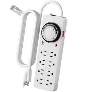 8 Outlet Surge Protector with Mechanical Timer, 4 Timed & 4 Always-On Outlets, ETL Listed, 4ft Cord, 1875W, for Aquarium, Grow Lights, Christmas Decor, White 8 Outlet Surge Protector with Mechanical Timer, 4 Timed & 4 Always-On Outlets, ETL Listed, 4ft Cord, 1875W, for Aquarium, Grow Lights, Christmas Decor, White