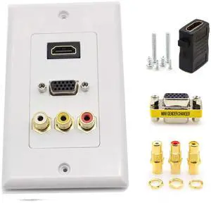 Multifunction Hdmi VGA 3RCA Combo Home AV Outlet Audio Video Wall Plate Face Cover Plate Panel(1 Hdmi+ 3 RCA + 1 Vga)-White Multifunction Hdmi VGA 3RCA Combo Home AV Outlet Audio Video Wall Plate Face Cover Plate Panel(1 Hdmi+ 3 RCA + 1 Vga)-White