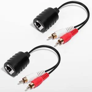 2 Pack Gold Plated Stereo RCA to Stereo RCA Audio Signal Over Cat5/6 Cable 2 Pack Gold Plated Stereo RCA to Stereo RCA Audio Signal Over Cat5/6 Cable