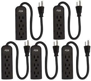 3-Outlet Power Strip Power Extension Cord 5-Pack, Outlet Saver, 1-Foot Cord, ETL Listed 3-Outlet Power Strip Power Extension Cord 5-Pack, Outlet Saver, 1-Foot Cord, ETL Listed