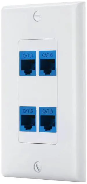 4 Port Cat6 Ethernet Female to Female Decorative Wall Plate in White 4 Port Cat6 Ethernet Female to Female Decorative Wall Plate in White
