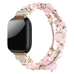 Bracelet Elastic Band Compatible with Smartwatch Only, Women Beaded Pearl Band Replacement, Pink Bracelet Elastic Band Compatible with Smartwatch Only, Women Beaded Pearl Band Replacement, Pink