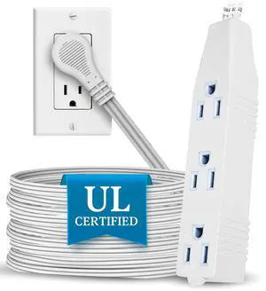 Flat Multiple Outlet Extension Cord 10 Ft for Indoor Use - UL-Listed 3-Prong Multi Extension Wire - Space-Saving Flat Angled Extension Cord - White Flat Multiple Outlet Extension Cord 10 Ft for Indoor Use - UL-Listed 3-Prong Multi Extension Wire - Space-Saving Flat Angled Extension Cord - White