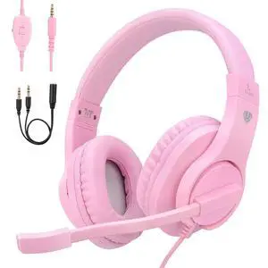 Kids Headphones, Over-Ear Gaming Headphones with Microphone and Volume Control for Kids Teens Online School, Travel(Pink) Kids Headphones, Over-Ear Gaming Headphones with Microphone and Volume Control for Kids Teens Online School, Travel(Pink)
