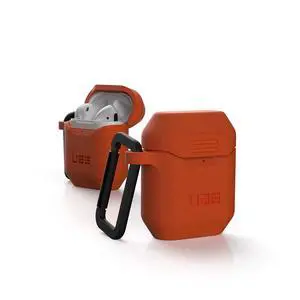 Compatible with AirPods (1st & 2nd Gen) Case Full-Body Protective Soft-Touch Silicone Case with Detachable Carabiner, Standard Issue Silicone_001, Orange Compatible with AirPods (1st & 2nd Gen) Case Full-Body Protective Soft-Touch Silicone Case with Detachable Carabiner, Standard Issue Silicone_001, Orange