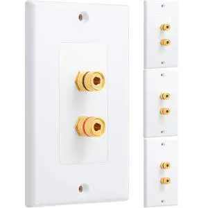 4 Pcs Single Gang 1.0 Speaker Wire Wall Plate (Banana Plug Wall Plate) for 1 Speaker, White 4 Pcs Single Gang 1.0 Speaker Wire Wall Plate (Banana Plug Wall Plate) for 1 Speaker, White