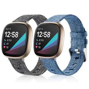 Bands Compatible with Versa 3 & Sense, Breathable Woven Fabric Adjustable Stylish Strap for Women & Men, Small Charcoal Indigo Blue Bands Compatible with Versa 3 & Sense, Breathable Woven Fabric Adjustable Stylish Strap for Women & Men, Small Charcoal Indigo Blue