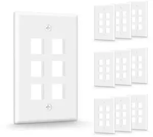UL Listed Keystone Wall Plate 6-Port, Low Profile Wall Plate for RJ45 Keystone Jack or Coupler and HDMI/Coax Modular Jack Inserts, White 10-Pack UL Listed Keystone Wall Plate 6-Port, Low Profile Wall Plate for RJ45 Keystone Jack or Coupler and HDMI/Coax Modular Jack Inserts, White 10-Pack