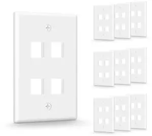 UL Listed Keystone Wall Plate 4-Port, Low Profile Wall Plate for RJ45 Keystone Jack or Coupler and HDMI/Coax Modular Jack Inserts, White 10-Pack UL Listed Keystone Wall Plate 4-Port, Low Profile Wall Plate for RJ45 Keystone Jack or Coupler and HDMI/Coax Modular Jack Inserts, White 10-Pack