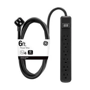6-Outlet Power Strip, 6 Ft Extension Cord, Heavy Duty Plug, Grounded, Integrated Circuit Breaker, 3-Prong, Wall Mount, ETL Listed, Black, 14088 6-Outlet Power Strip, 6 Ft Extension Cord, Heavy Duty Plug, Grounded, Integrated Circuit Breaker, 3-Prong, Wall Mount, ETL Listed, Black, 14088