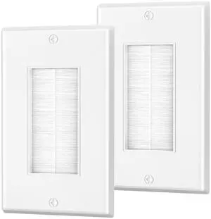 Brush Wall Plate, Single Gang Wall Plate Cable Pass Through for Low Voltage Wires, Cord Hider for Wall Mount TV, 2-Pack, White Brush Wall Plate, Single Gang Wall Plate Cable Pass Through for Low Voltage Wires, Cord Hider for Wall Mount TV, 2-Pack, White