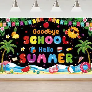 Goodbye School Hello Summer Banner, Black School's Out for The Summer Backdrop End of School Background Bye School Hello Summer Decorations Banner,71 x 43Inch Goodbye School Hello Summer Banner, Black School's Out for The Summer Backdrop End of School Background Bye School Hello Summer Decorations Banner,71 x 43Inch