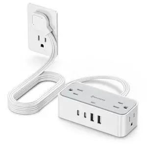 10 FT Flat Plug Extension Cord, 4 AC Outlets 4 USB Surge Protector Power Strip, 950 Joules Protection, Wall Mount Desk Charging for Home Office, White & Gray 10 FT Flat Plug Extension Cord, 4 AC Outlets 4 USB Surge Protector Power Strip, 950 Joules Protection, Wall Mount Desk Charging for Home Office, White & Gray