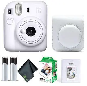 Instax Mini 12 Instant Camera Clay White Bundle with Fuji Instax Mini Film Value Pack (20 Sheets) + Protective Carrying Case + Photo Album + Microfiber Cleaning Cloth Instax Mini 12 Instant Camera Clay White Bundle with Fuji Instax Mini Film Value Pack (20 Sheets) + Protective Carrying Case + Photo Album + Microfiber Cleaning Cloth