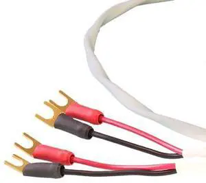 Ten White Speaker Cable, with Welded Terminations (Single Cable - for one Speaker), Assembled in USA (20 Foot, Spades to Spades) Ten White Speaker Cable, with Welded Terminations (Single Cable - for one Speaker), Assembled in USA (20 Foot, Spades to Spades)
