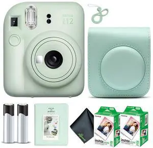 Instax Mini 12 Instant Camera Mint Green Bundle with Fuji Instax Mini Film Value Pack (40 Sheets) + Protective Carrying Case + Photo Album + Microfiber Cleaning Cloth Instax Mini 12 Instant Camera Mint Green Bundle with Fuji Instax Mini Film Value Pack (40 Sheets) + Protective Carrying Case + Photo Album + Microfiber Cleaning Cloth