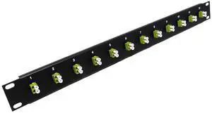 1U 12 Port High Density Patch Panel, Loaded with LC Duplex Multimode OM5 Lime Green Colored Adapters 1U 12 Port High Density Patch Panel, Loaded with LC Duplex Multimode OM5 Lime Green Colored Adapters
