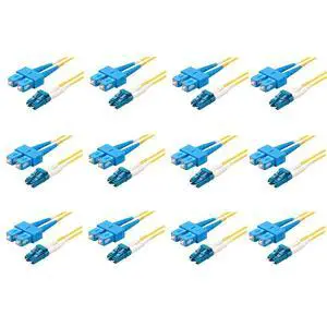 12-Pack 12 Feet LC/U to SC/U Fiber Patch Cable, Corning SMF-28 Singlemode 9/125um Ultra Optical Fiber, OS1/OS2 Compatible, Duplex Yellow Riser OFNR Cable Jacket 12-Pack 12 Feet LC/U to SC/U Fiber Patch Cable, Corning SMF-28 Singlemode 9/125um Ultra Optical Fiber, OS1/OS2 Compatible, Duplex Yellow Riser OFNR Cable Jacket