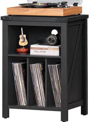 Record Player Stand with Vinyl Record Storage - Holds up to 160 Albums, Large Wooden Turntable Table, Black Cabinet Display Shelf for Living Room, Bedroom, Office Record Player Stand with Vinyl Record Storage - Holds up to 160 Albums, Large Wooden Turntable Table, Black Cabinet Display Shelf for Living Room, Bedroom, Office