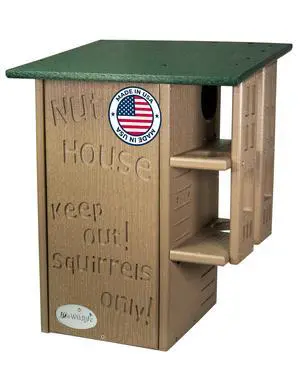Ultimate Squirrel House Nesting Box, Multi-Tier Predator Guard Design, Protected Entrance, Recycled Poly Lumber, Ventilation Drainage, Easy Cleanout, Made in USA, Red & Tan Ultimate Squirrel House Nesting Box, Multi-Tier Predator Guard Design, Protected Entrance, Recycled Poly Lumber, Ventilation Drainage, Easy Cleanout, Made in USA, Red & Tan