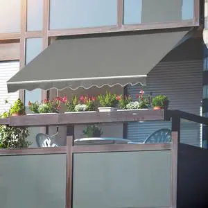 12'x10' Retractable Patio Awning Sun Shade Cover, Outdoor Shelter for Deck with Manual Crank, 120in Projection, Grey 12'x10' Retractable Patio Awning Sun Shade Cover, Outdoor Shelter for Deck with Manual Crank, 120in Projection, Grey