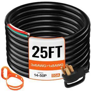 25 FT 50 Amp Generator Extension Cord 6/3+8/1 AWG STW 50A RV Power Cord NEMA 14-50P to Bare Wire Cut Cord for Manual Transfer Switch Home Backup Camper Trailer Temporary Power ETL Certified 25 FT 50 Amp Generator Extension Cord 6/3+8/1 AWG STW 50A RV Power Cord NEMA 14-50P to Bare Wire Cut Cord for Manual Transfer Switch Home Backup Camper Trailer Temporary Power ETL Certified