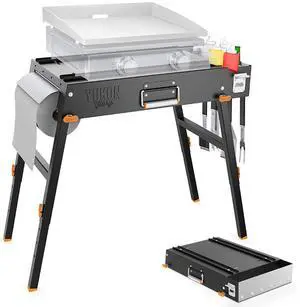 Commercial-Grade Portable Grill Table & Griddle Stand for Blackstone & Other Tabletop Flat Top Griddles - Built-In Caddy - Outdoor Cooking, Camping & Tailgating Commercial-Grade Portable Grill Table & Griddle Stand for Blackstone & Other Tabletop Flat Top Griddles - Built-In Caddy - Outdoor Cooking, Camping & Tailgating