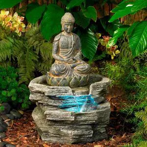Sitting Buddha 21" High Large Zen Asian Indoor Outdoor Decor Faux Stone Floor Fountain with Light LED Standing Waterfall Water Feature for Outside Garden Patio Yard Backyard Porch Sitting Buddha 21" High Large Zen Asian Indoor Outdoor Decor Faux Stone Floor Fountain with Light LED Standing Waterfall Water Feature for Outside Garden Patio Yard Backyard Porch