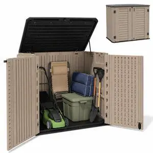 26 Cu.Ft Outdoor Storage Shed with Floor,Large Waterproof Resin Storage Cabinet with Lift-Up Lid,Double Doors and Lockable Design for Lawn Mower,Garden Tools, Patio,Backyard and Pool Supplies 26 Cu.Ft Outdoor Storage Shed with Floor,Large Waterproof Resin Storage Cabinet with Lift-Up Lid,Double Doors and Lockable Design for Lawn Mower,Garden Tools, Patio,Backyard and Pool Supplies