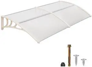 78.2 inch Window Awning Outdoor Polycarbonate Hollow Sheet Door Patio Canopy (40''x80'', White Panels with White Bracket) 78.2 inch Window Awning Outdoor Polycarbonate Hollow Sheet Door Patio Canopy (40''x80'', White Panels with White Bracket)