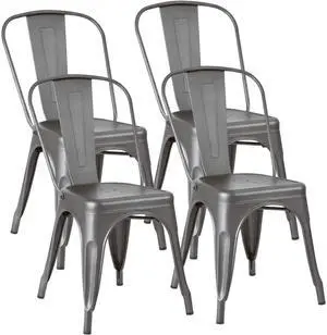Metal Dining Chair Stackable Indoor Outdoor Industrial Vintage Chairs Bistro Kitchen Cafe Side Chairs with Back Set of 4 (Gray) Metal Dining Chair Stackable Indoor Outdoor Industrial Vintage Chairs Bistro Kitchen Cafe Side Chairs with Back Set of 4 (Gray)