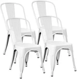 Metal Dining Chair Stackable Indoor Outdoor Industrial Vintage Chairs Bistro Kitchen Cafe Side Chairs with Back Set of 4 (White) Metal Dining Chair Stackable Indoor Outdoor Industrial Vintage Chairs Bistro Kitchen Cafe Side Chairs with Back Set of 4 (White)